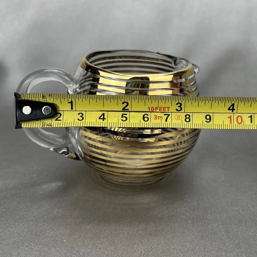 Macbeth Evans Style Vintage Gold Stripe Glass Creamer Pitcher Mid Century MCM 3